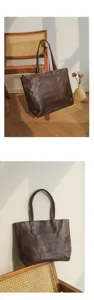 Genuine leather vintage women tote bag large capacity soft cowhide daily commuting handbag