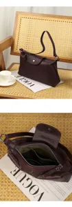 Vintage brown genuine leather shoulder bag underarm hobo tote for women daily commute.