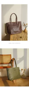 Genuine leather tote bag for women, vintage soft commuter handbag, large capacity top cowhide.