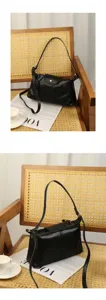 Black leather shoulder bag for women, retro casual hobo tote bag, versatile daily commuter bag