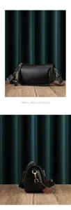Genuine leather pillow shoulder bag with ethnic strap, chic niche design for women.