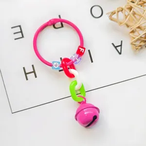 Creative bell keyring pendant with colorful plastic chains and letter beads for diy bags and keys.