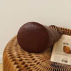 Genuine leather bucket bag for women, large capacity stylish underarm shoulder bag brown.