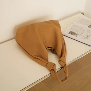 Women's soft leather knot hobo shoulder bag, elegant brown casual daily commuting tote.