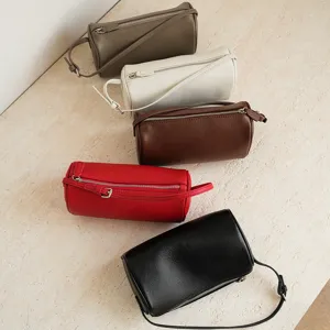 Soft leather cylindrical shoulder bag casual crossbody pillow bag versatile commuter handbag