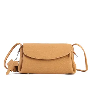 Genuine leather women shoulder bag, soft cowhide cloud crossbody bag with cute elephant charm.