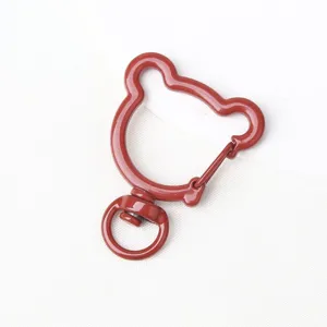 Red bear shaped swivel spring ring keychain DIY metal alloy clasp accessory for bags.