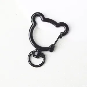 Black bear shaped swivel spring ring keychain clasp metal DIY hardware accessory detail view