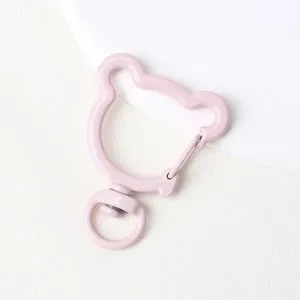 Pink bear keychain spring ring, metal alloy clasp, DIY jewelry hanging accessory.
