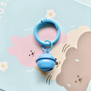 Candy color spring buckle ring with small bell, ideal for DIY bag charm and keychain detail.