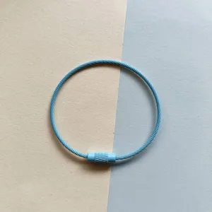 Blauer beschichteter Stahlseilring Detail, Drehschrauben Schluesselanhaenger, DIY Taschenzubehoer.