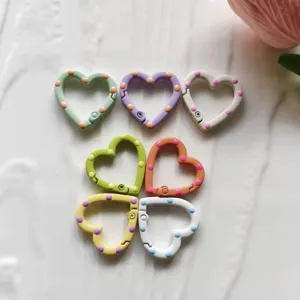 Colorful painted heart-shaped spring clasp DIY jewelry accessories keychain charms.