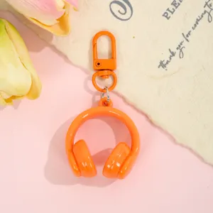 Orange headphone keychain cute bag charm candy color metal pendant trendy accessory