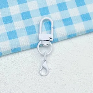 White metal lobster clasp keychain detail shot, premium baking paint finish accessory for diy bags.