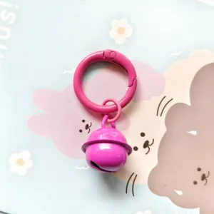 Candy color metal spring ring pendant with cute small bell for bag charms and DIY keychains.