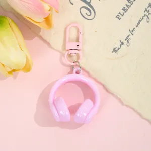 Cute 3D pink headphone keychain candy color bag pendant stylish accessory for keys and bags