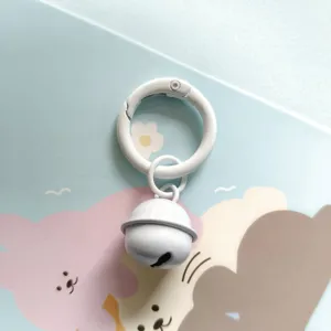 White metal spring ring with bell pendant, minimalist DIY keychain bag accessory charm