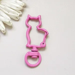 Moschettone girevole a forma di gatto rosa portachiavi in lega di zinco ciondolo per gioielli