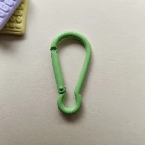 Green aluminum alloy snap hook carabiner clip for DIY bag keychain and doll accessories.