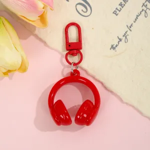 Red 3D headphone keychain cute candy color bag charm stylish metal hook pendant accessory