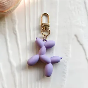 Purple balloon dog keychain cute rubber bag charm metal clasp fashion accessory gift