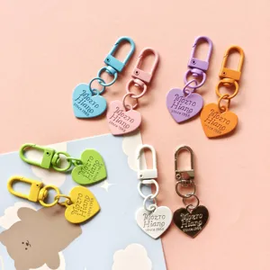 Colorful metal heart keychain candy color cute pendant detail close up display view