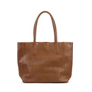 Genuine leather brown tote bag for women, large capacity soft shopper shoulder handbag.