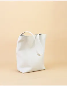 Minimalist white leather shoulder bag, large capacity daily commuter tote for women fashion.