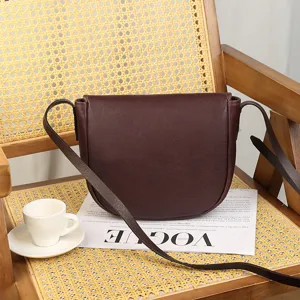 Genuine leather vintage saddle bag for women, retro crossbody messenger bag, brown casual purse.