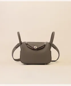 Mini leather shoulder crossbody handbag taupe top handle doctor bag classic elegant style