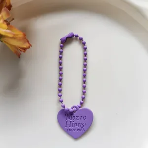 Purple heart bead chain keychain minimalist ins style bag pendant cute accessory charm decoration