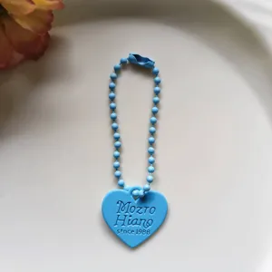 Blue heart bead chain keychain pendant minimalist DIY bag phone charm accessory detail view