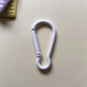 White painted metal carabiner snap hook clip for DIY bag keychain accessories and toys.