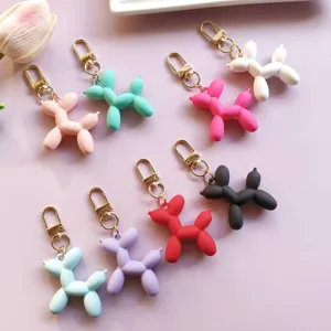 Cute candy color balloon dog keychain bag charm, vibrant resin animal pendant for keys.