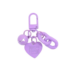 Porte-clés en alliage macaron violet cloche cœur chaîne acrylique mignon pendentif sac.