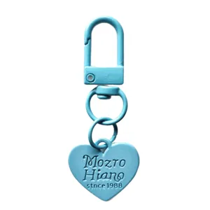 Candy color metal DIY baking varnish keychain with cute heart pendant and lobster clasp.
