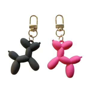 Cute candy color balloon dog keychain rubber pendant with gold metal clasp for bag ornament