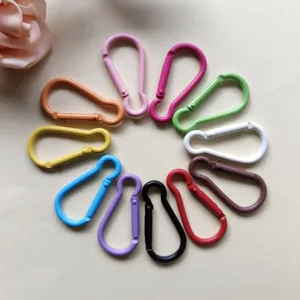 Colorful aluminum alloy carabiners, small keychains, and DIY bag accessories in detail view.