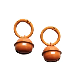 Orange metal bell keychain with spring ring, cute DIY bag pendant and doll decoration.