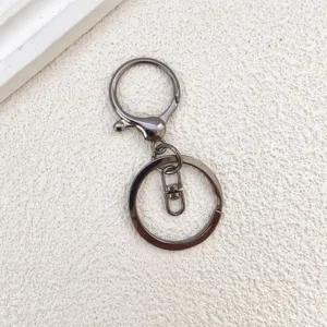 Metal keychain hardware detail, zinc alloy lobster clasp and split ring accessories for DIY.