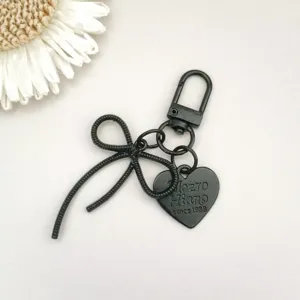 Schwarzer Legierung Schleife Herz Schlüsselanhänger DIY Handy Deko Taschenanhänger