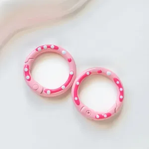 Pink polka dot metal spring ring DIY jewelry accessory keychain snap hook clasp parts