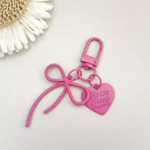 Rosa Legierung Schleife Herz Schlüsselanhänger DIY Zubehör für Handtasche und Schlüssel.