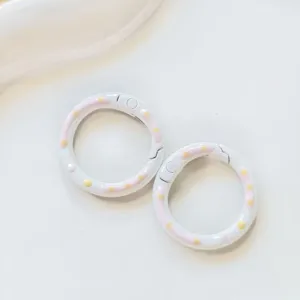 Metal donut spring snap hook with pink yellow dots for DIY jewelry keychain bag accessories