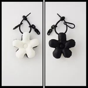 Puffer flower bag charm cute keychain for women backpack aesthetic trendy accessory black white