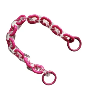 Catena in acrilico rosa e trasparente per borsa fai da te e ciondolo con anelli a molla.