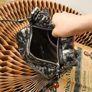 New Chinese style embroidered women shoulder bag retro casual pillow handbag top leather crossbody
