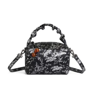 New Chinese style embroidered leather shoulder bag retro casual pillow handbag for women daily