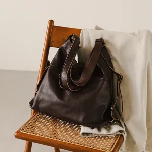 Genuine leather women bag hobo backpack large capacity casual top layer cowhide stylish daily use