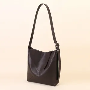 Women's Genuine Leather Bucket Bag Casual Large Capacity Soft Cowhide Shoulder Crossbody Tote Bag Commuter Handbag